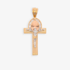 TRI-COLOR GOLD CZ BAGUETTE HALO CROSS WITH CHRIST PENDANT