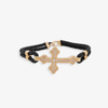 YELLOW GOLD CL SIDEWAYS CROSS MEN'S LEATHER BRACELET