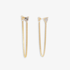 YELLOW GOLD HEART CZ CHAIN DANGLING EARRINGS