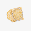 14K YELLOW GOLD MEDIUM TEXTURED MEXICAN CENTENARIO WITH HALO CZ MEN'S RING