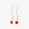 14K YELLOW GOLD RED ROSE ACRYLIC DANGLING EARRINGS