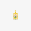 14K Gold Square Pendant with Diamond Halo and Green Diamonds (38x19mm)