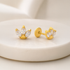 14K YELLOW GOLD WHITE CZ TRIPLE MARQUISE STUD SCREWBACK EARRINGS