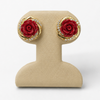 14K Gold Red Rose Stud Earrings with Cubic Zirconia – 3.2g