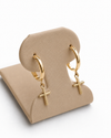 14K Gold Cross Charm Hoop Earrings – 1g