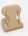 14K Gold Crystal Cross Hoop Earrings – 2.3g