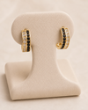 14K Gold Huggie Earrings with Black and White Zirconia – 1.6g