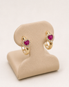 14K Gold Hoop Earrings with Fuchsia Heart and Zirconia Halo – 2.0g