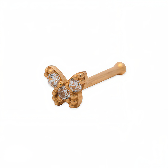 Golden Butterfly Zirconia Nose Stud