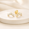 14K YELLOW GOLD WHITE CZ CROWN STUD SCREWBACK EARRINGS