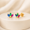 14 K YELLOW GOLD MULTICOLOR CZ TRIPLE MARQUISE STUD SCREWBACK EARRINGS